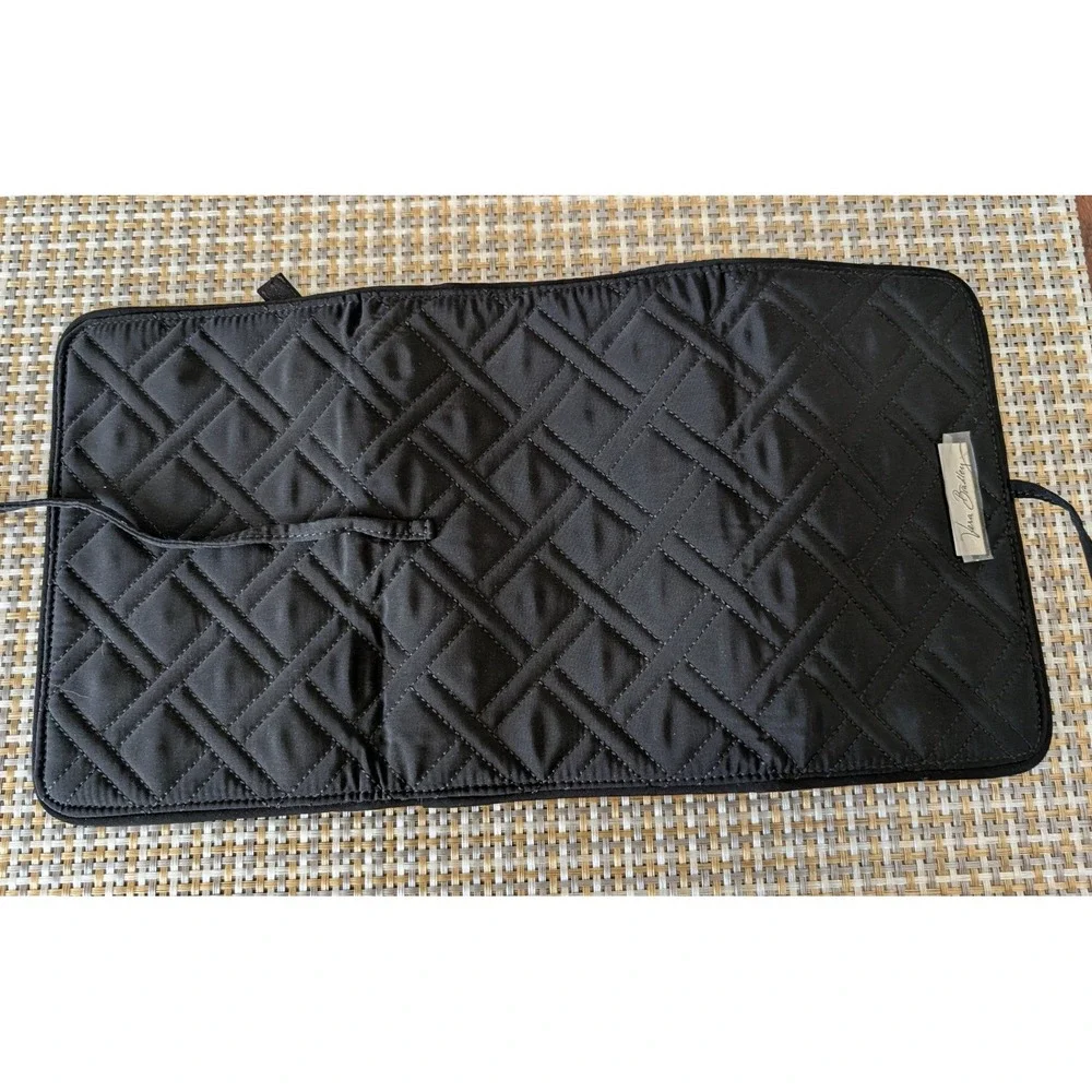 Vera Bradley Black Quilted Microfiber Jewelry Organizer Travel Roll Bag Case